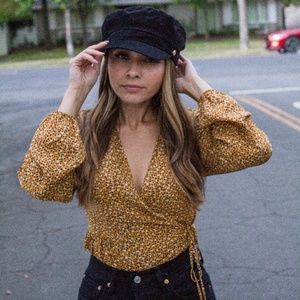 Mustard Spotted Animal Print Wrap Top
